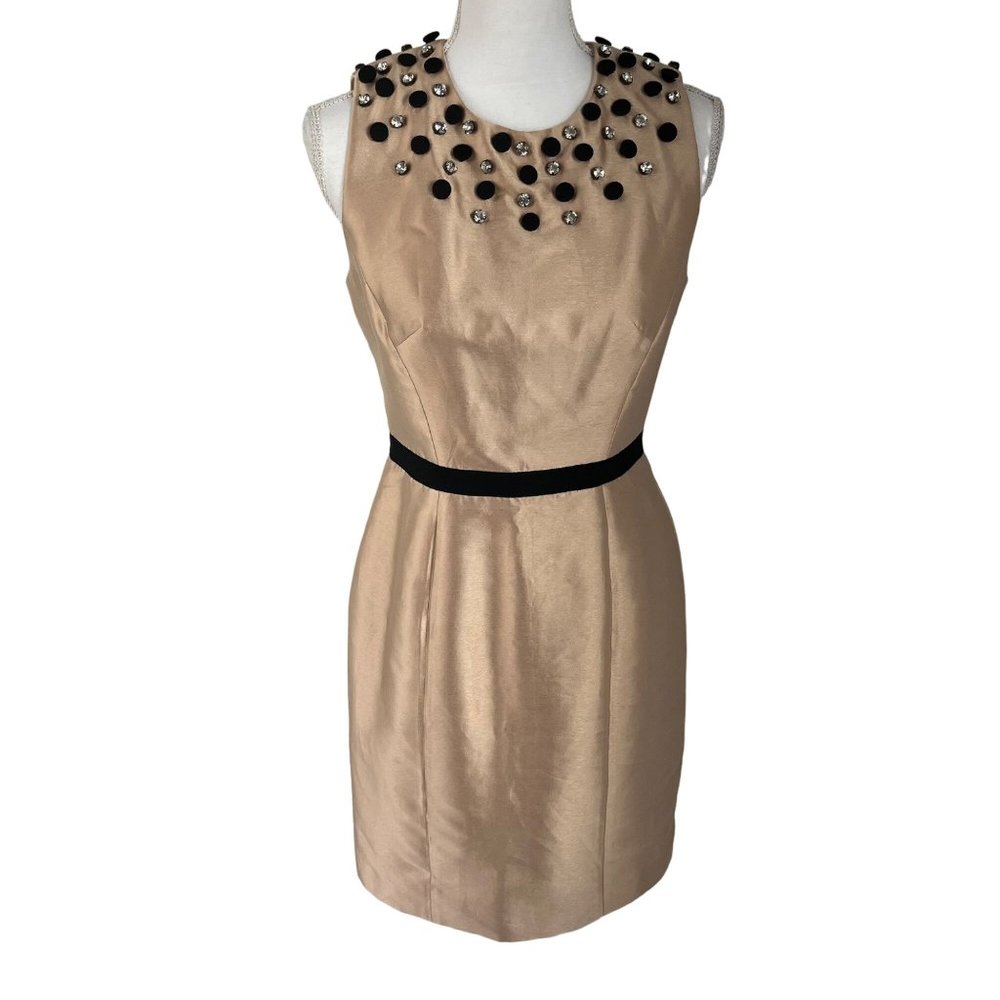 Milly Gold Black Sleeveless Embellished Back Zip Sheath Mini Dress 4 Women's